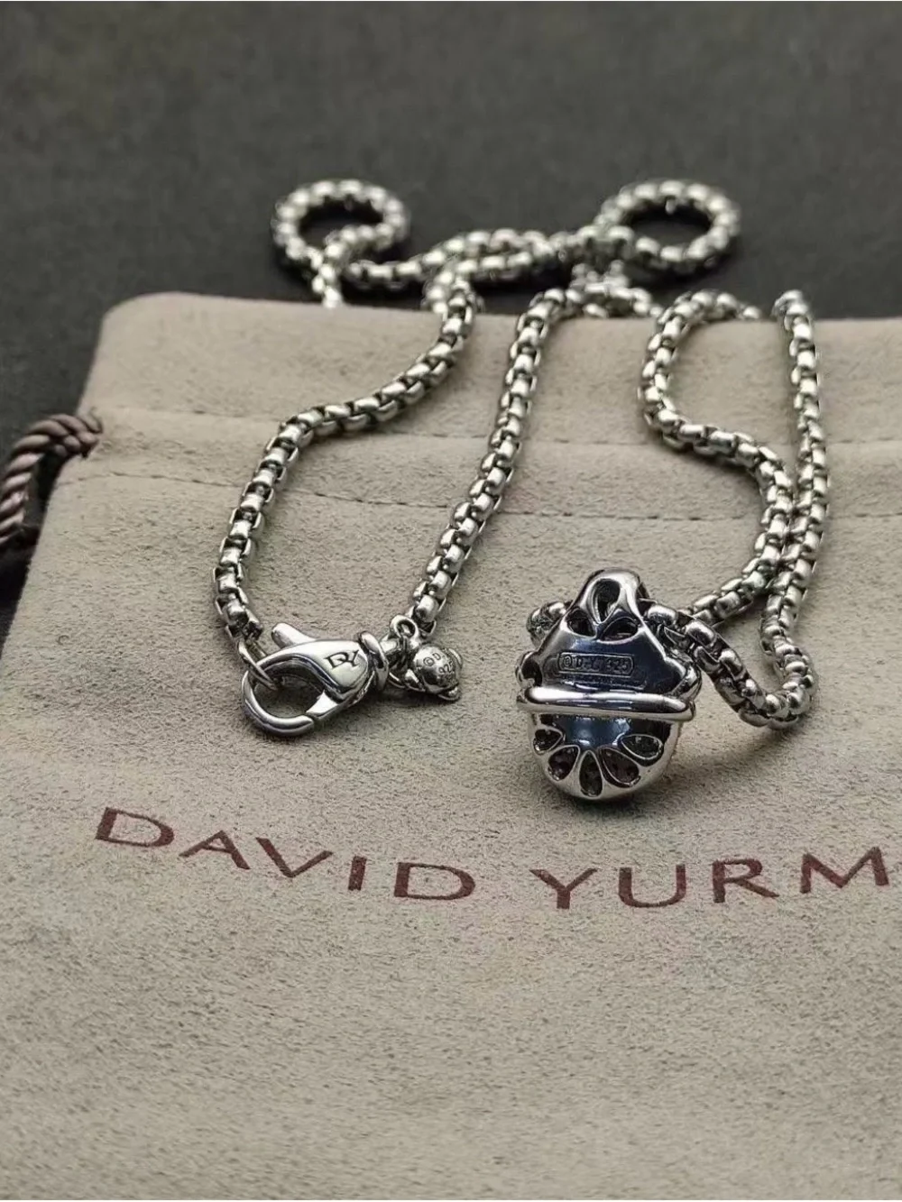 David Yurman Silver Pavé Acorn Pendant Necklace